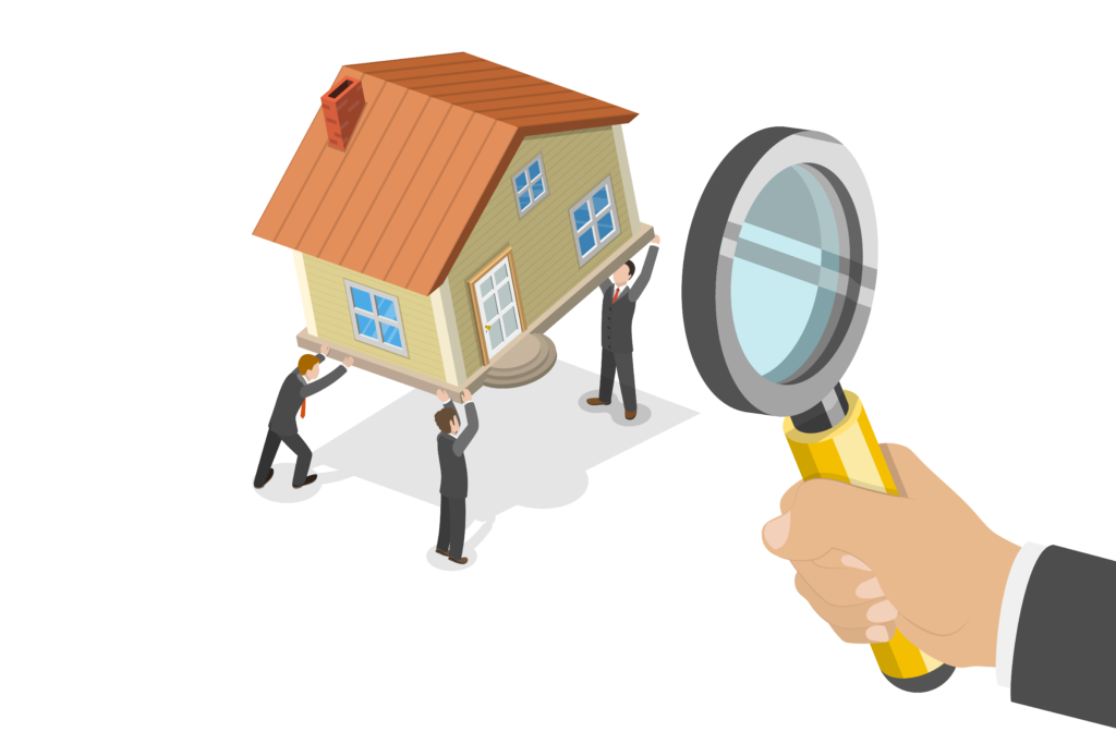 査定する家と虫眼鏡のイラスト