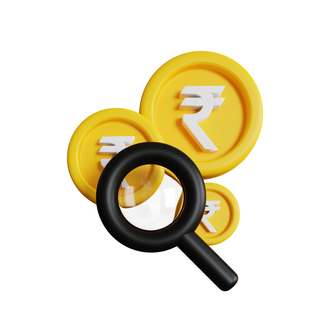 虫眼鏡とお金のイラスト